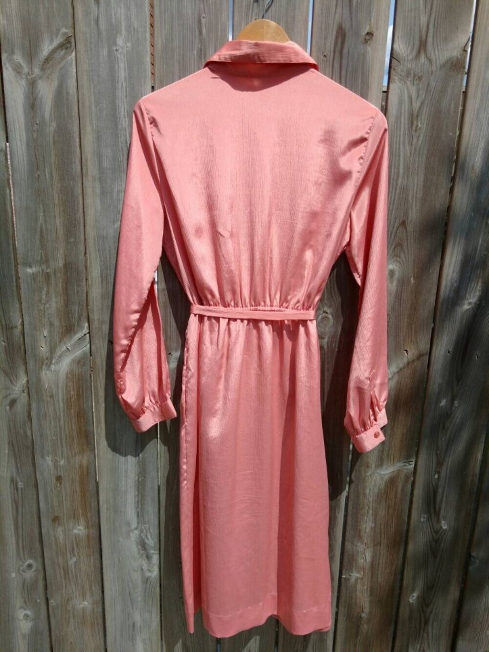 Vintage Pink Silky Dress 38" Bust Secretary Collar Pockets Long Sleeves - Picture 5 of 10